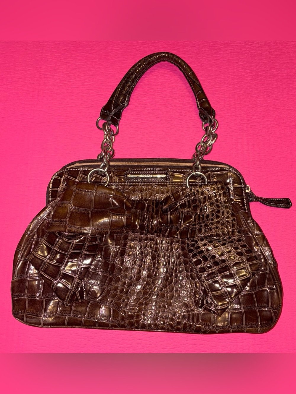 XOXO Y2K Brown Croc-Embossed Leather Top-Handle Bag